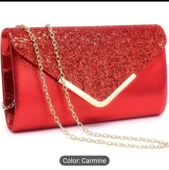 Women's Red Glittery Evening Bag/Clutch with Detachable Chain Strap, … - Picture 9 of 9